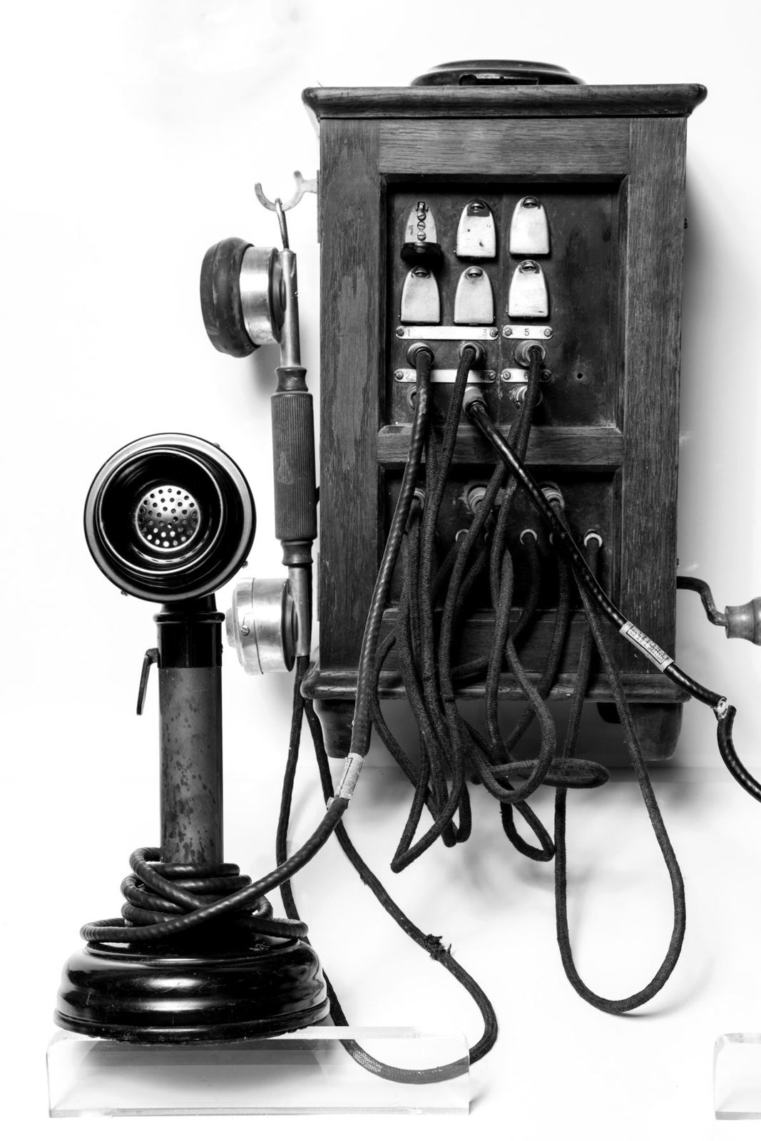 Antique wall telephone with a switch box