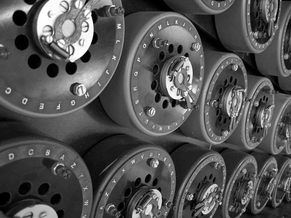 Rows of drums on a rebuilt Bombe